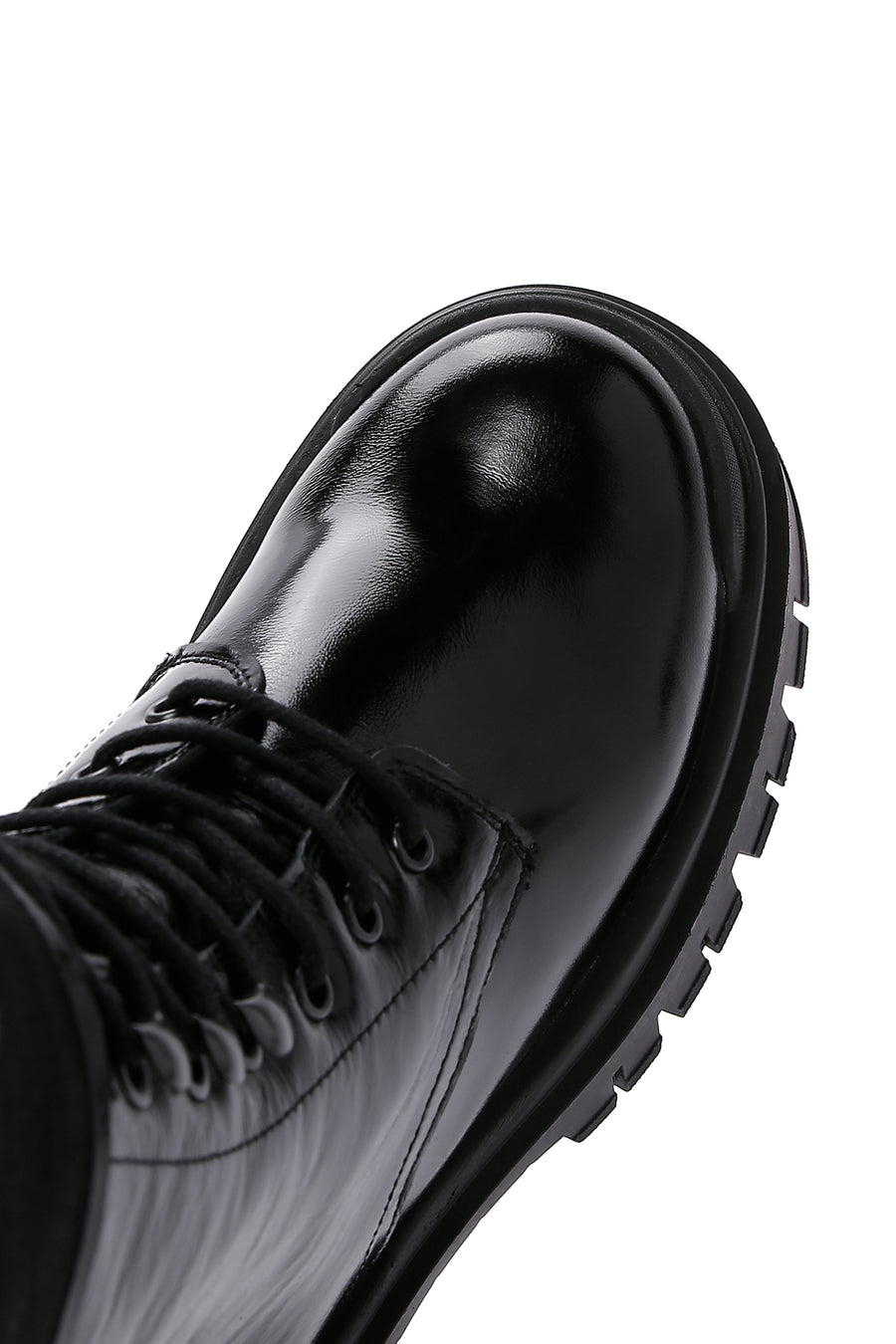 Women's Black Patent Leather Thick Soled Boots
