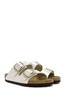 Birkenstock Kadın Beyaz Arizona Big Buckle Bf Graceful Çift Bantlı Metalik Terlik | Derimod