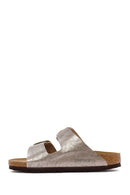 Birkenstock Women's Mink Arizona Bf Double Buckle Metallic Slippers | Derimod