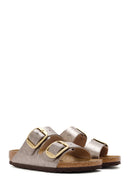Birkenstock Women's Mink Arizona Bf Double Buckle Metallic Slippers | Derimod
