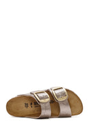 Birkenstock Women's Mink Arizona Bf Double Buckle Metallic Slippers | Derimod