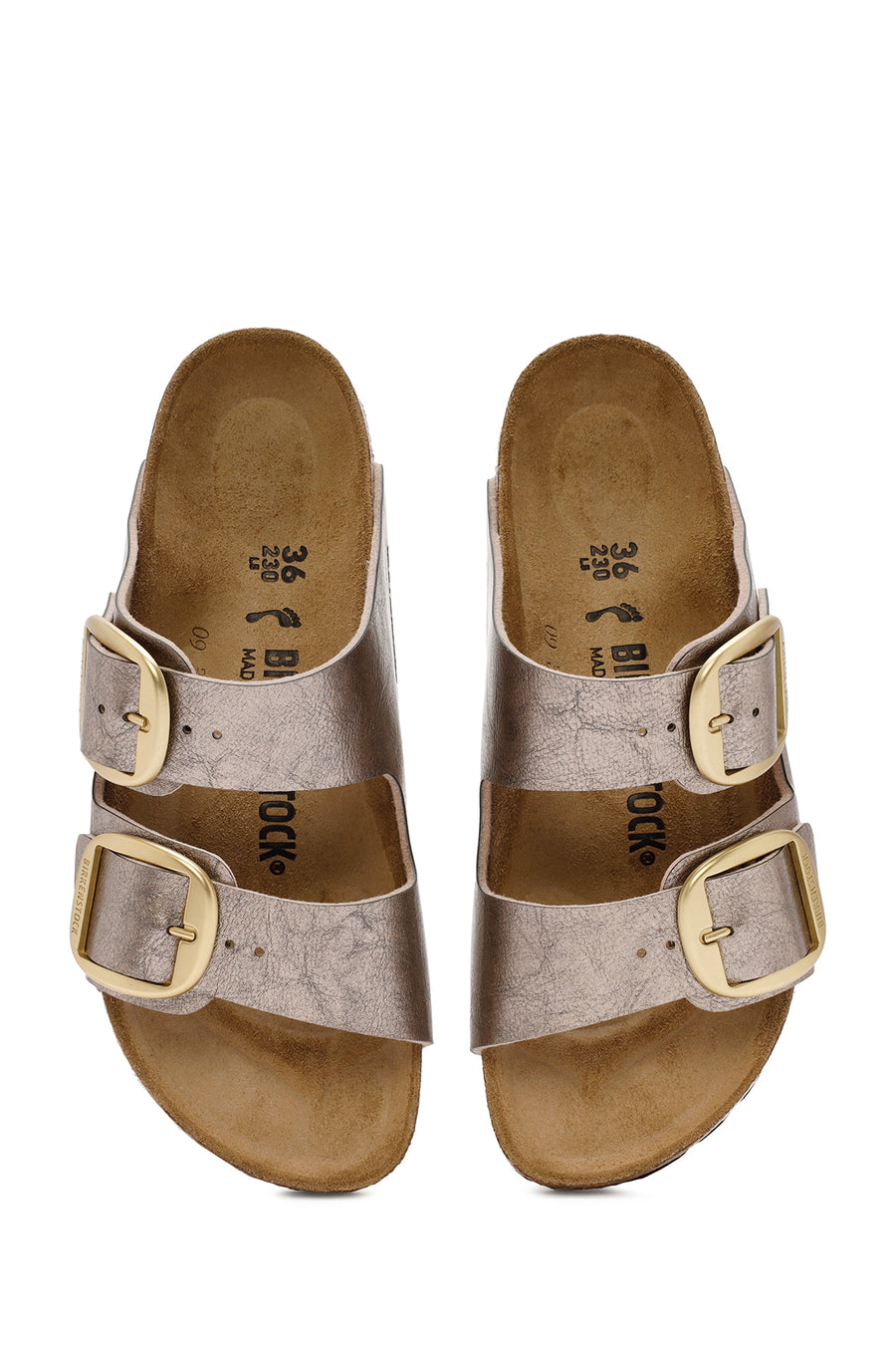 Birkenstock Women's Mink Arizona Bf Double Buckle Metallic Slippers