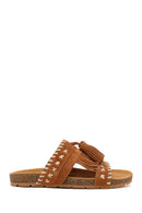 Women's Tan Tassel Suede Leather Slippers | Derimod