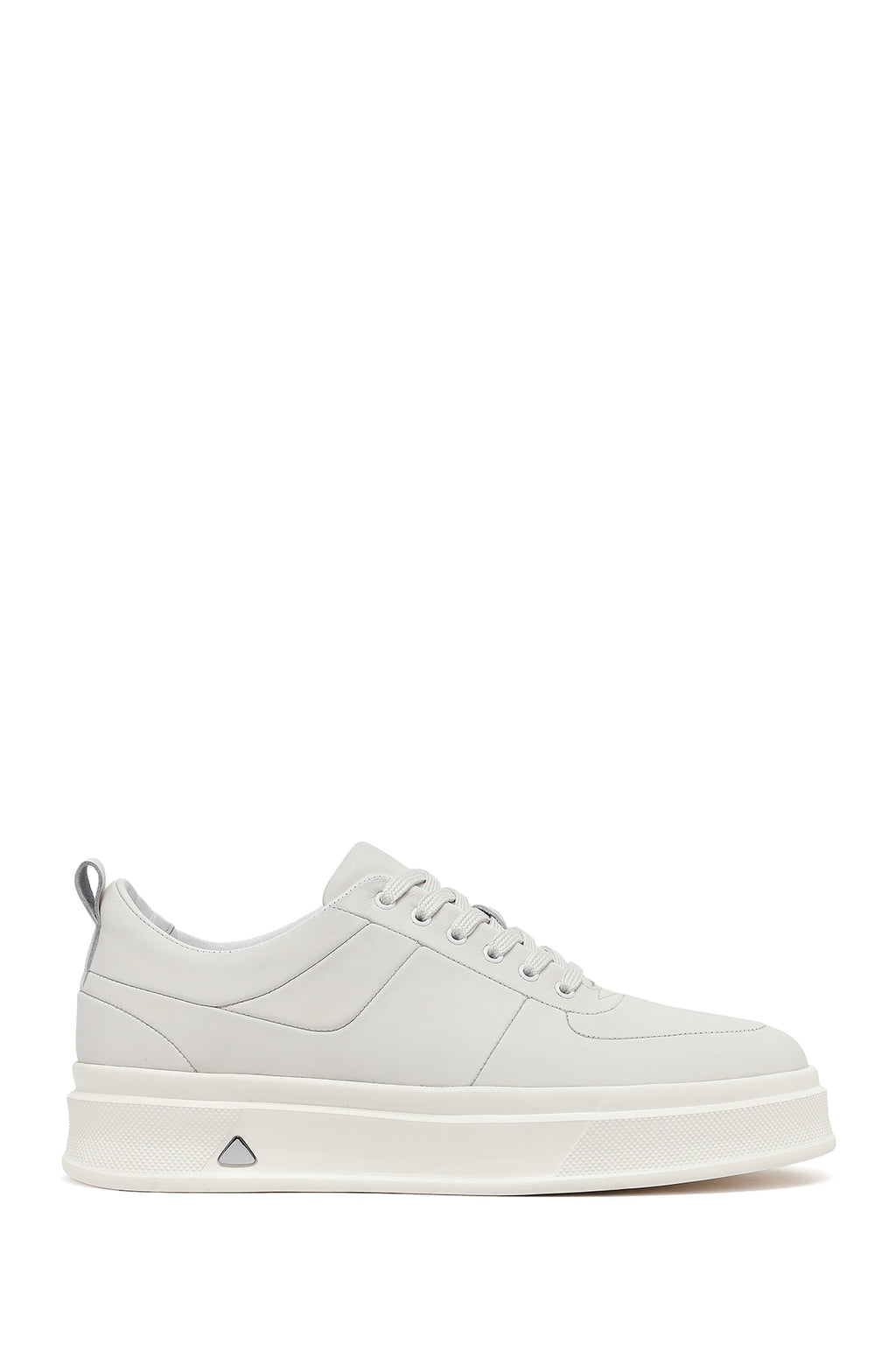 Erkek Beyaz Bağcıklı Kalın Tabanlı Deri Sneaker
