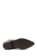 Women's Taupe Thick Short Heel Suede Leather Chelsea Cowboy Boot | Derimod