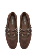 Women's Mink Double Buckle Suede Leather Ballet Flat | Derimod