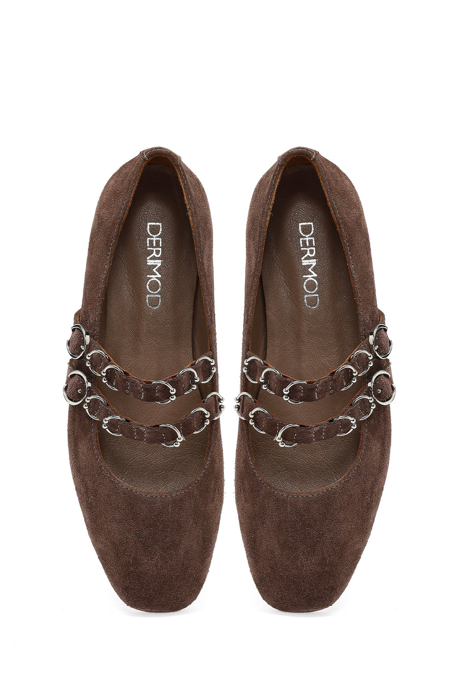 Women's Mink Double Buckle Suede Leather Ballet Flat
