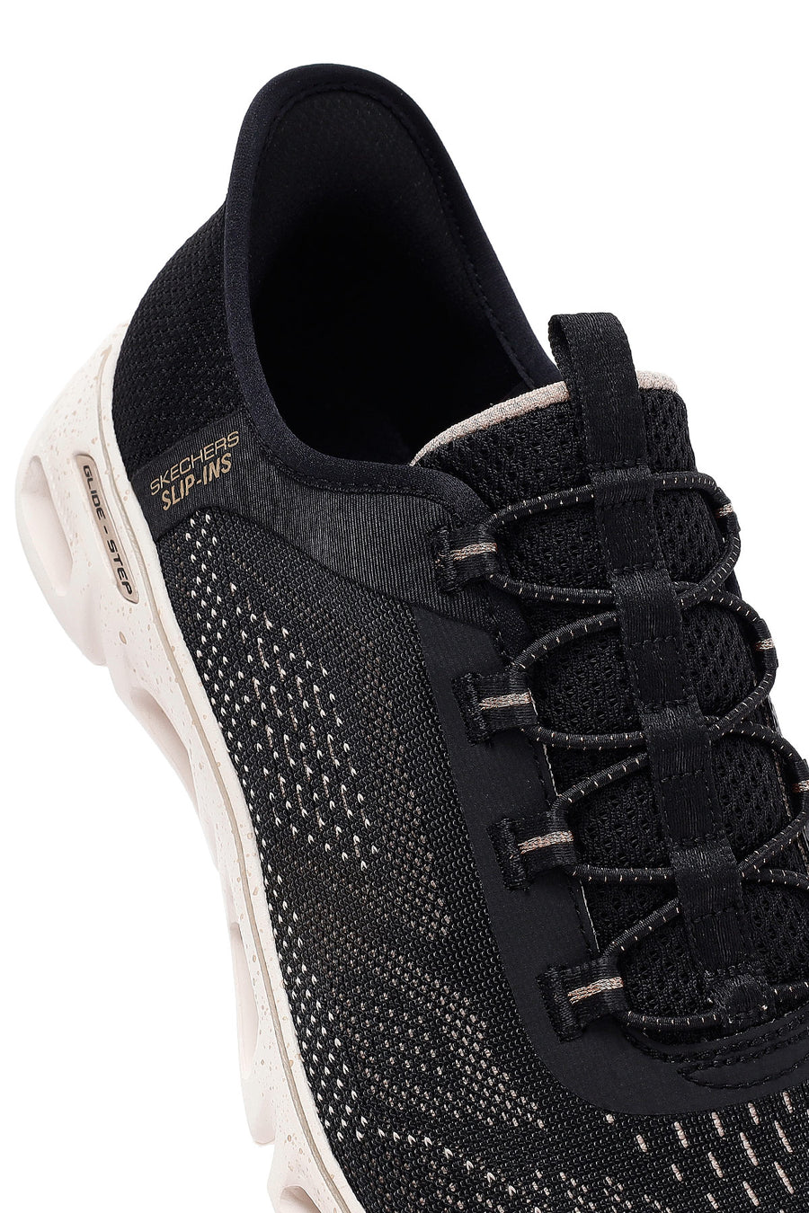 Skechers Women Black Glide Lace-Up Thick Sole Fabric Sneaker