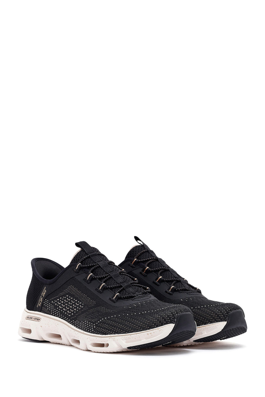Skechers Women Black Glide Lace-Up Thick Sole Fabric Sneaker