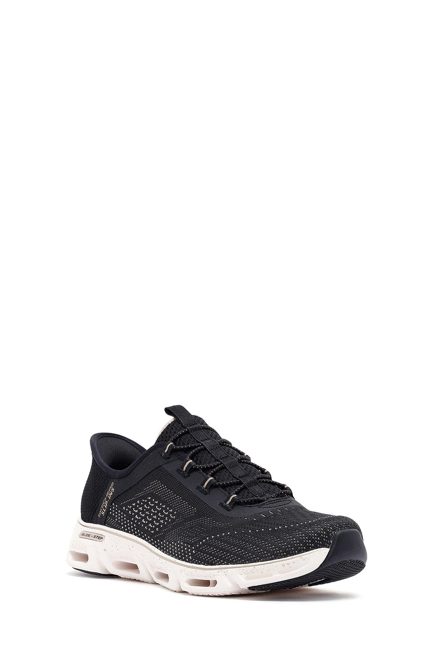 Skechers Women Black Glide Lace-Up Thick Sole Fabric Sneaker