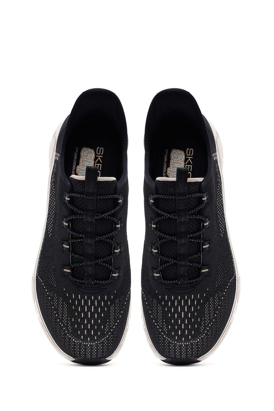 Skechers Women Black Glide Lace-Up Thick Sole Fabric Sneaker