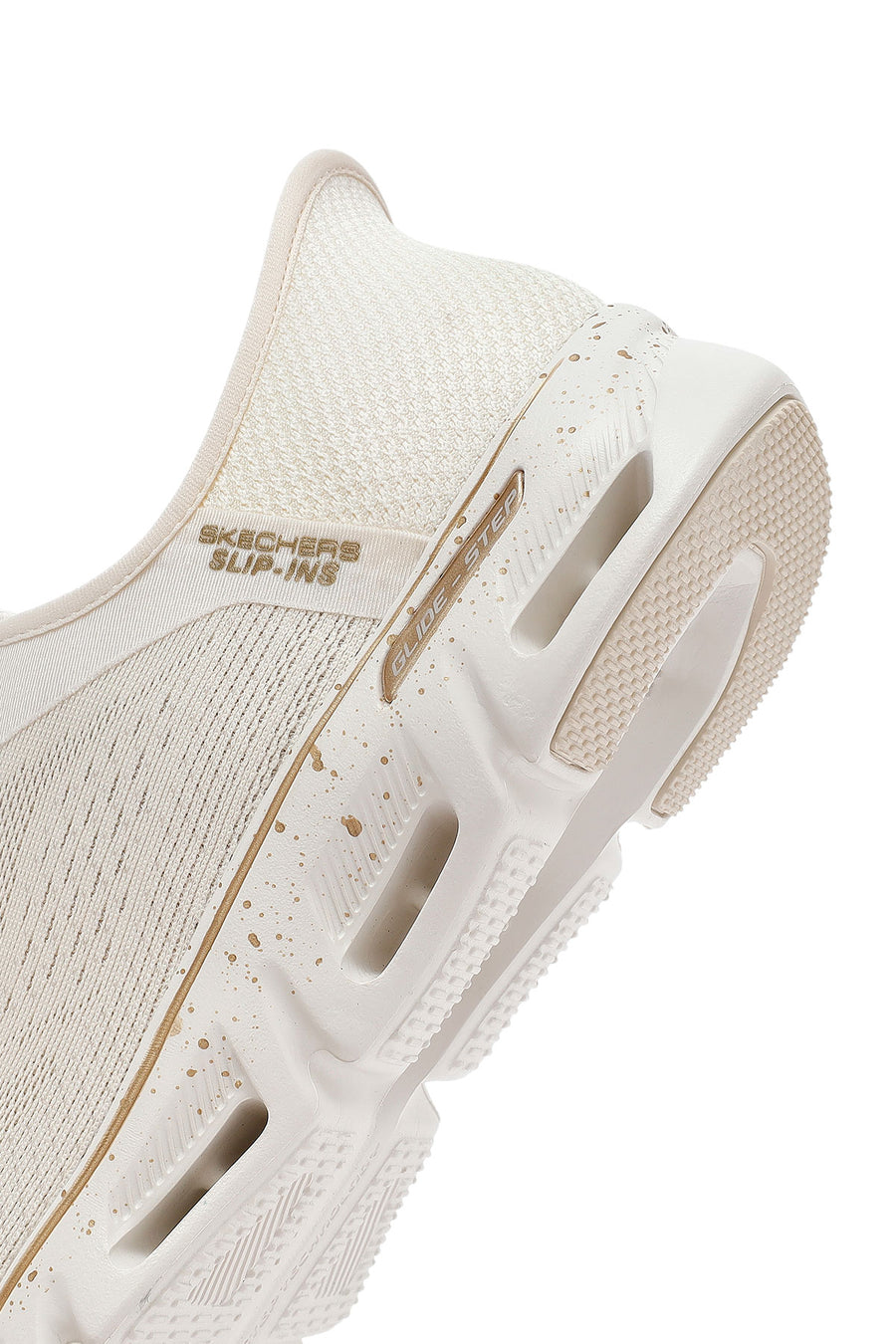 Skechers Women's Beige Glide Step Gratify Lace-Up Fabric Sneakers