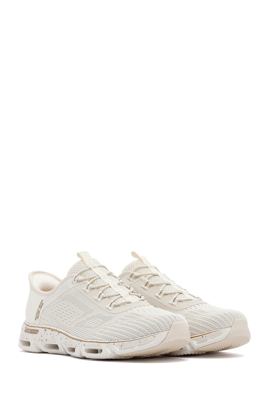 Skechers Women's Beige Glide Step Gratify Lace-Up Fabric Sneakers
