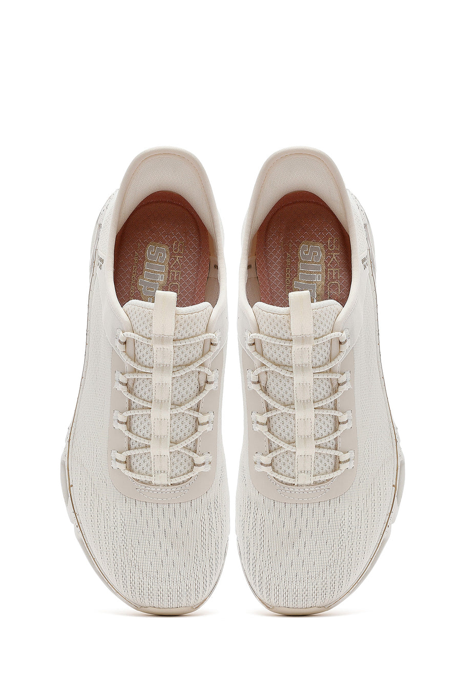 Skechers Women's Beige Glide Step Gratify Lace-Up Fabric Sneakers