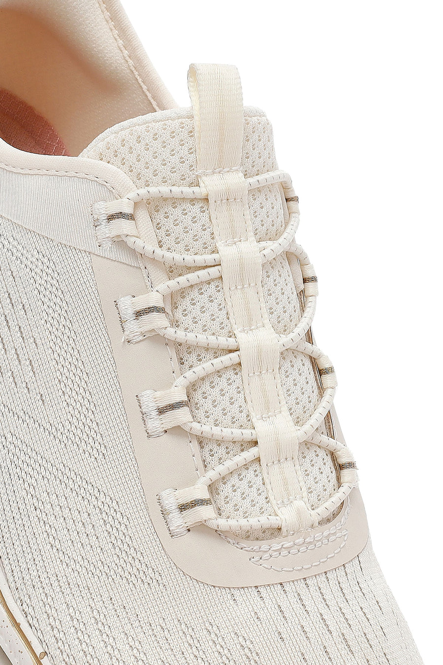 Skechers Women's Beige Glide Step Gratify Lace-Up Fabric Sneakers