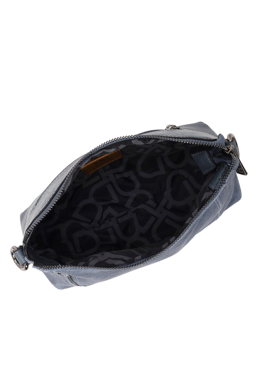 Woman Blue Long-Strap Suede Crossbody Bag