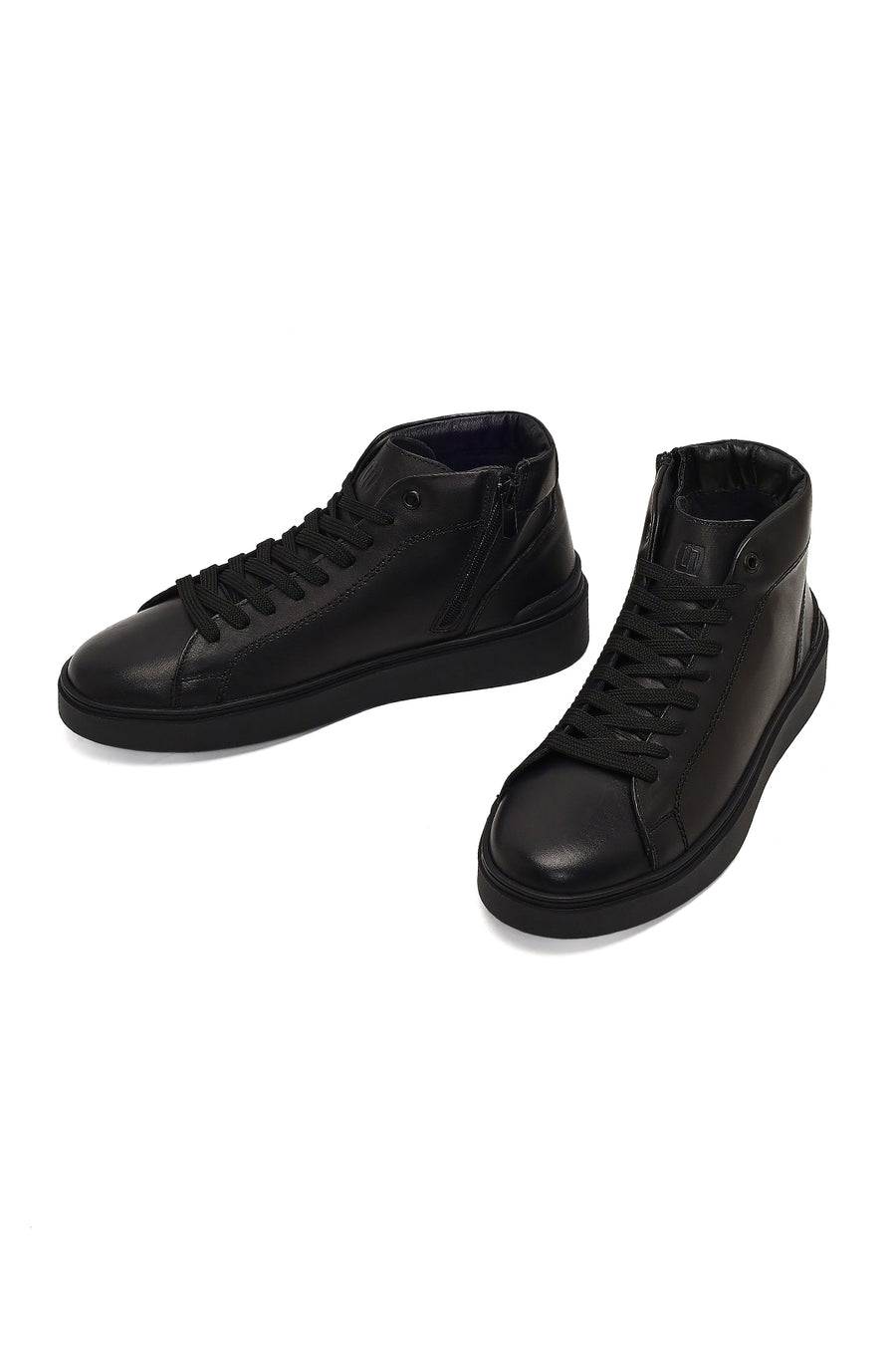 Men's Black Zippered Thick-Soled Leather Sports Boots
