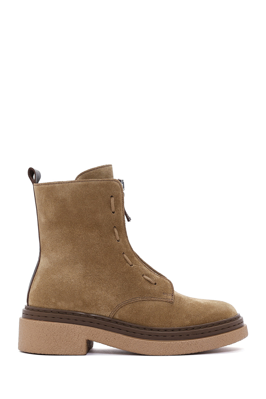 Women's Brown Zippered Suede Leather Boots 24WFD130810 | Derimod