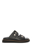 Women's Black Metal Detailed Leather Slippers | Derimod