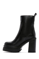 Women's Black Zipper Heeled Leather Boots | Derimod