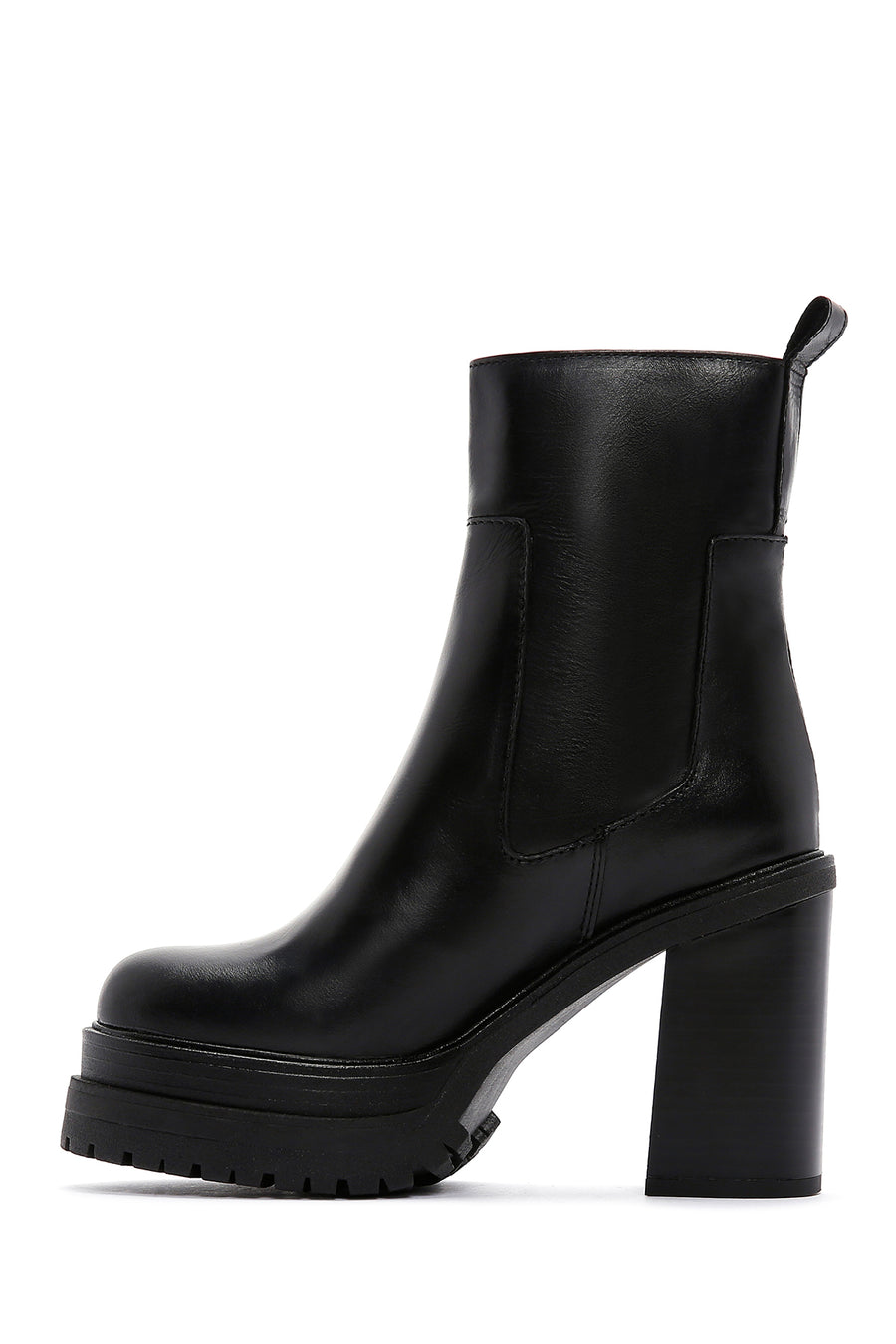 Women's Black Zipper Heeled Leather Boots