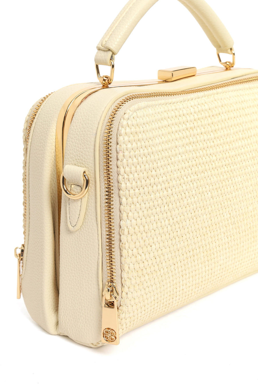 Women's Cream Long Strap Straw Handle Bag