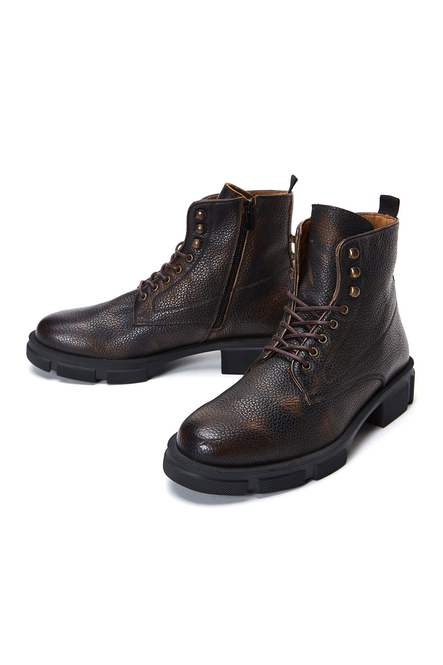 Men's Brown Leather Zippered Boots