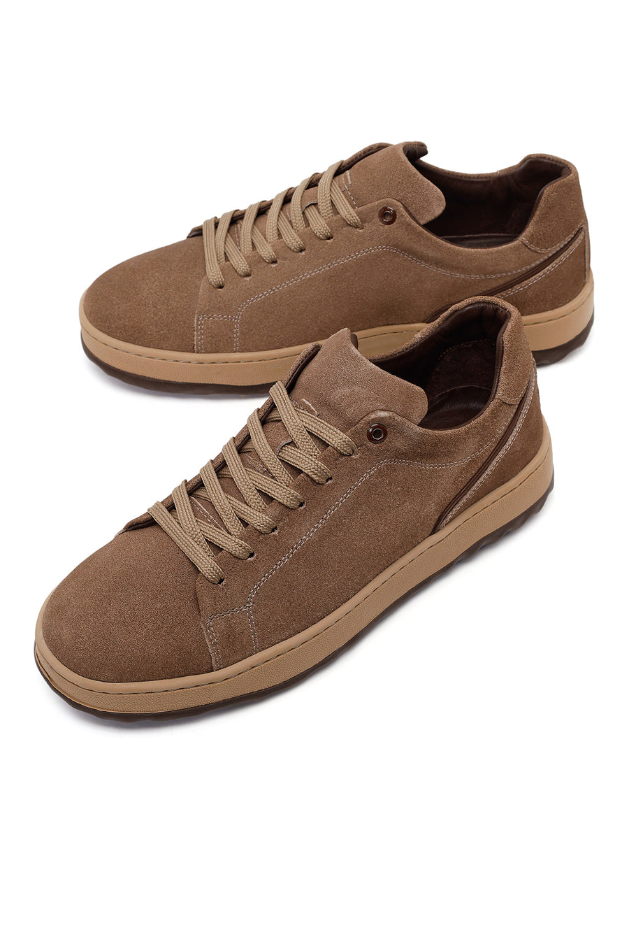 Erkek Vizon Bağcıklı Kalın Tabanlı Süet Deri Sneaker