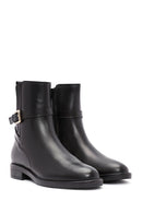 Women's Black Zippered Buckle Detailed Leather Boots | Derimod