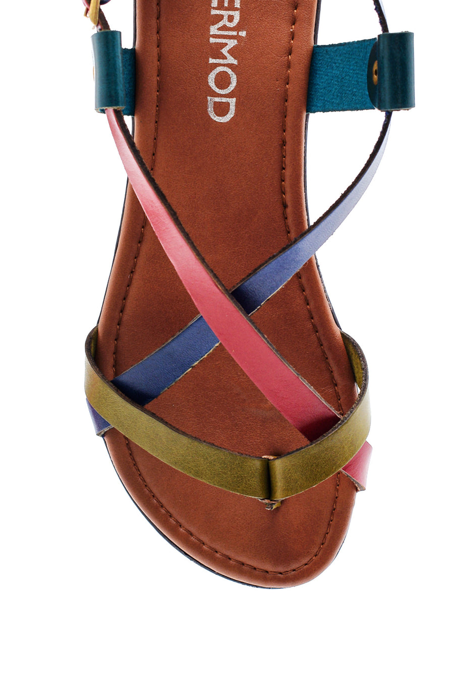 Women's Multicolored Leather Flip Flops Flat Bodrum Sandals