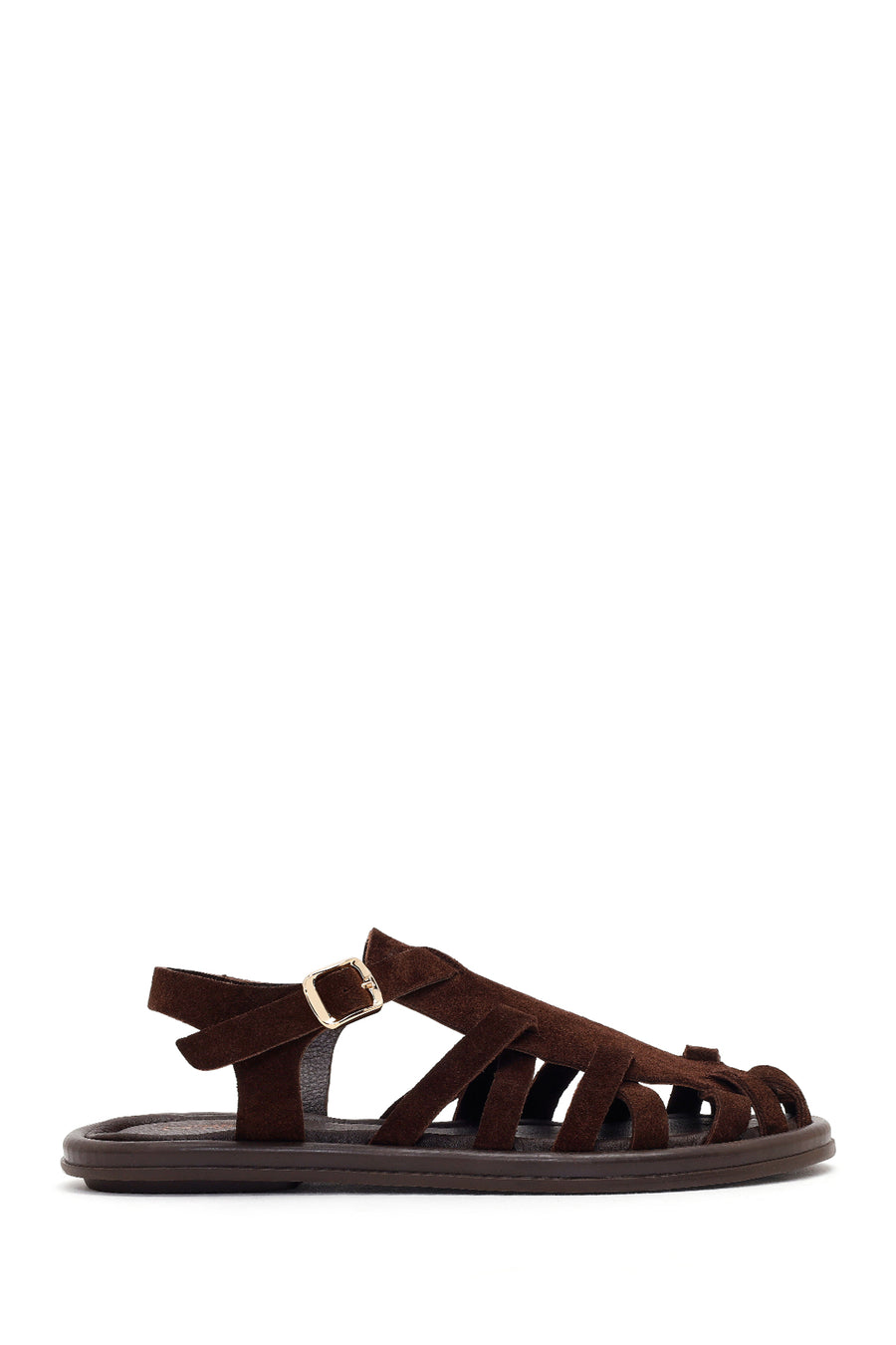 Woman Brown Buckled Suede Leather Sandals 26SFD132210 | Derimod