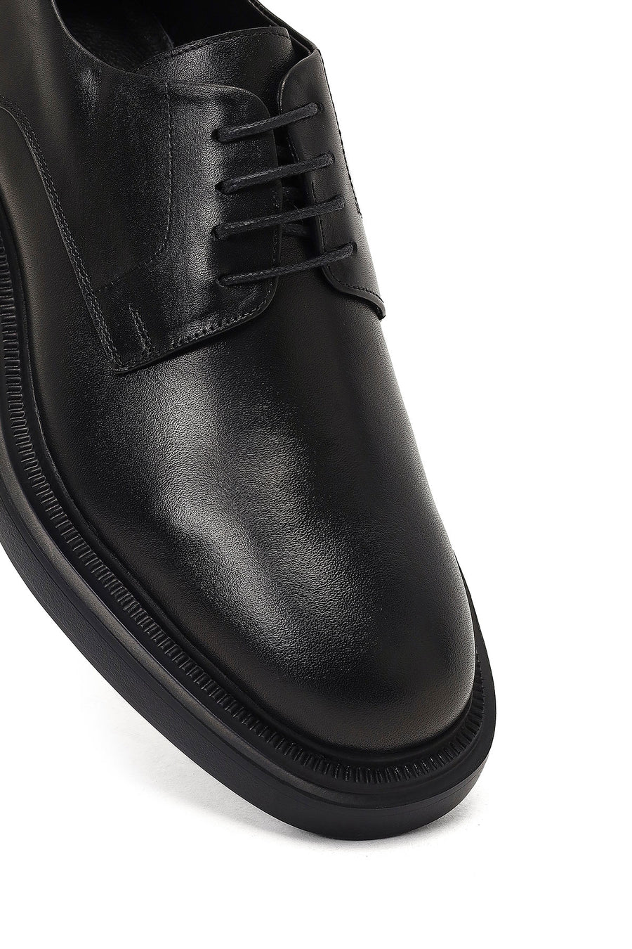 Men's Black Lace-Up Thick-Soled Leather Casual Shoe