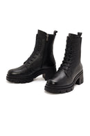 Women's Black Zippered Thick Heeled Leather Boots | Derimod