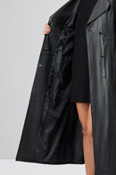 Jenny -X Women's Black Belt Detailed Leather Trench Coat | Derimod