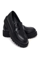 Woman Black Thick-Soled Leather Masculine Loafer | Derimod