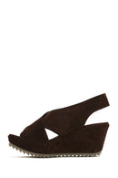 Women's Brown Back Strap Wedge Heel Suede Leather Sandals | Derimod