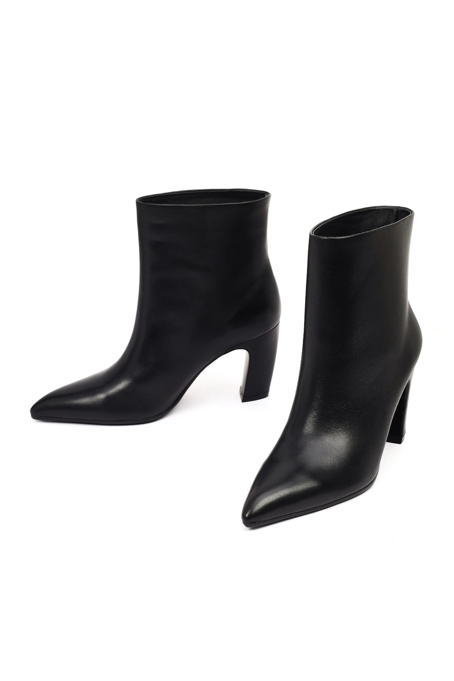 Women's Black Thick Heeled Leather Boots