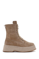 Women's Beige Thick Soled Boots Suede Leather Boots | Derimod