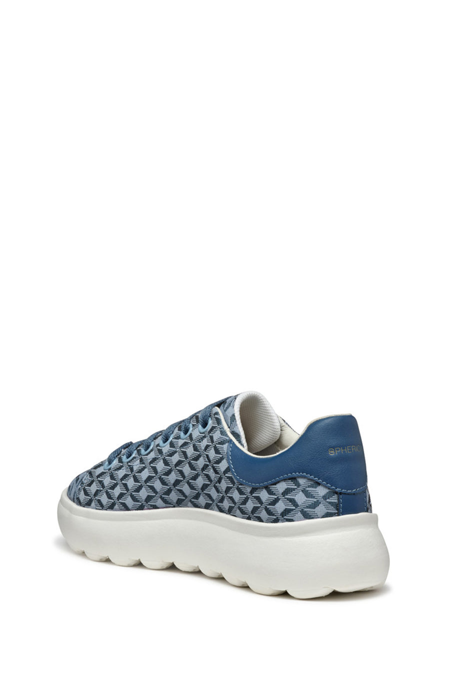 Geox Women's Blue D Spherica Ec4.D - Em. Tex + Sy Laced Patterned Thick Soled Sneaker