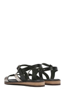 Women's Black Buckled Metallic Leather Bodrum Sandals | Derimod