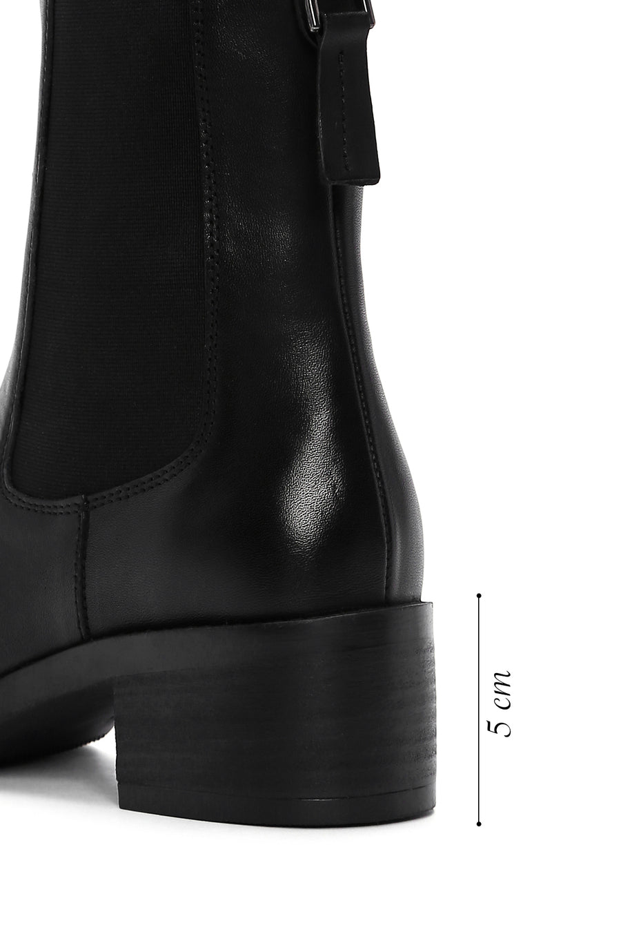 Women's Black Thick Heeled Leather Chelsea Boots