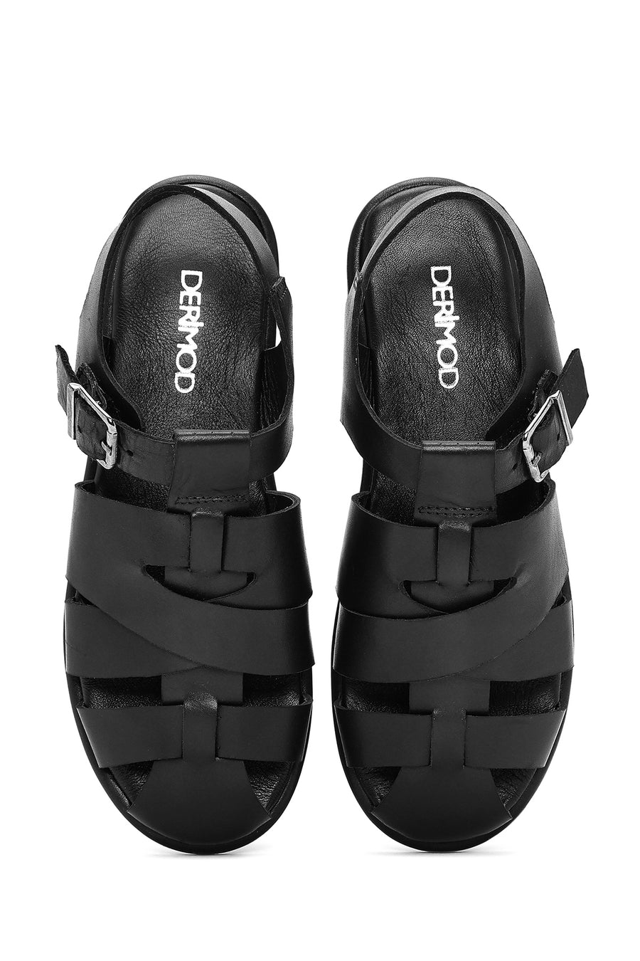 Women's Black Buckled Leather Sandals