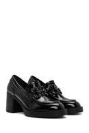 Woman Black High Thick-Heeled Patent Leather Leather Masculine Loafer | Derimod