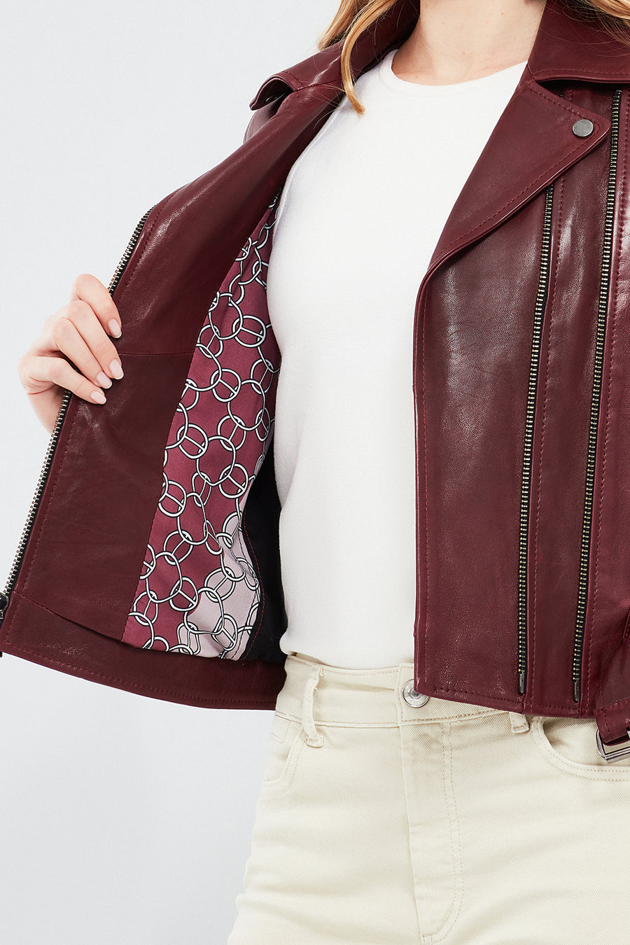 London Women's Burgundy Biker Leather Jacket