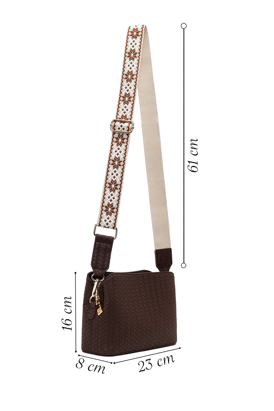 Woman Brown Long-Strap Printed Crossbody Bag