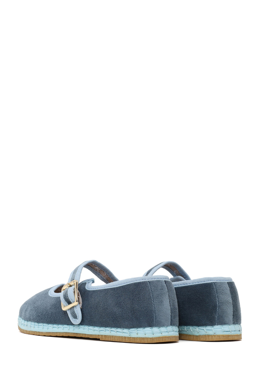 Woman Blue Buckled Fabric Mary Jane Ballerine flats