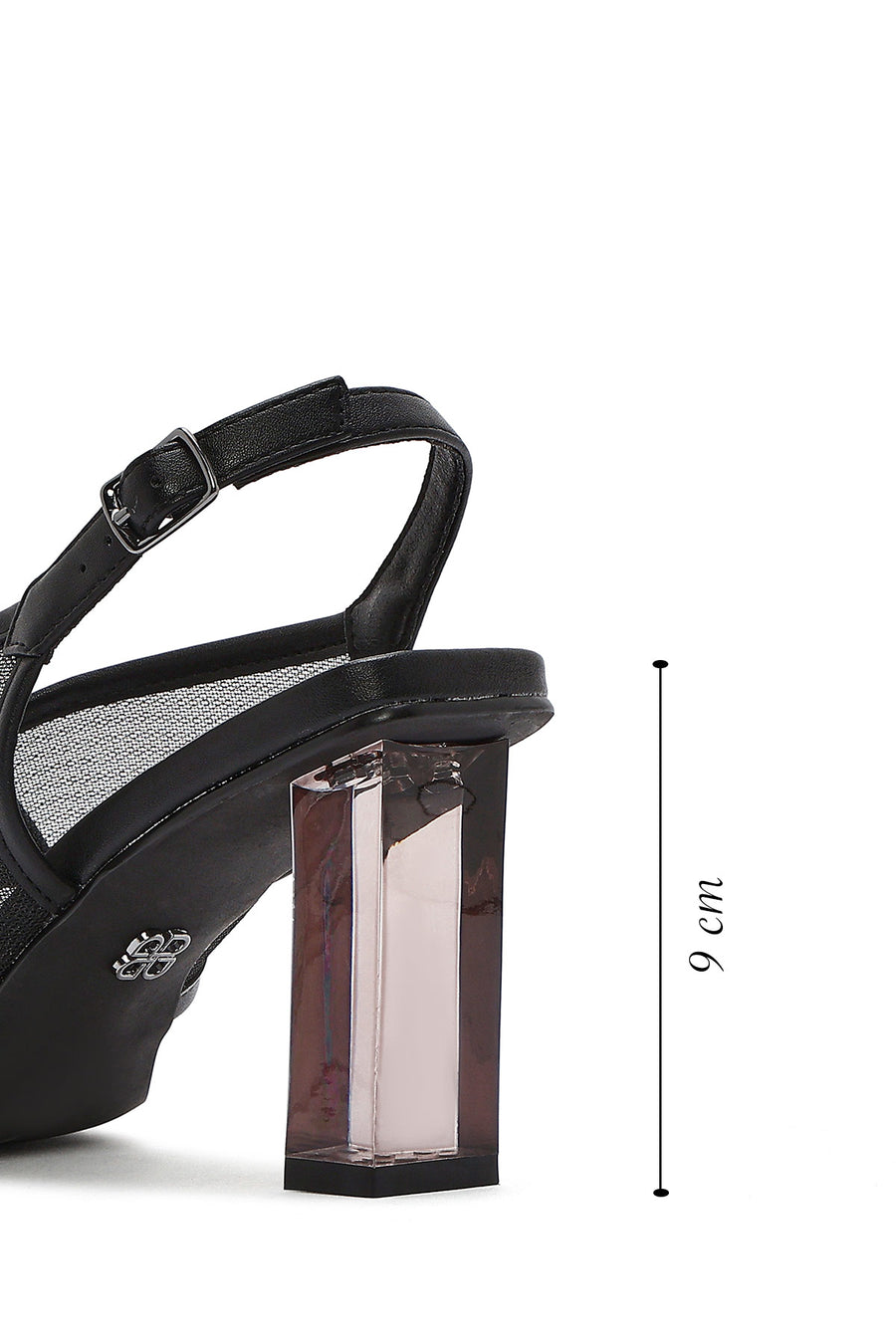 Women's Black Fabric Sandals with Thick Heels and Ankle Buckle