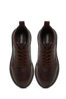 Men's Brown Lace-Up Thick-Soled Leather Casual Sneaker | Derimod