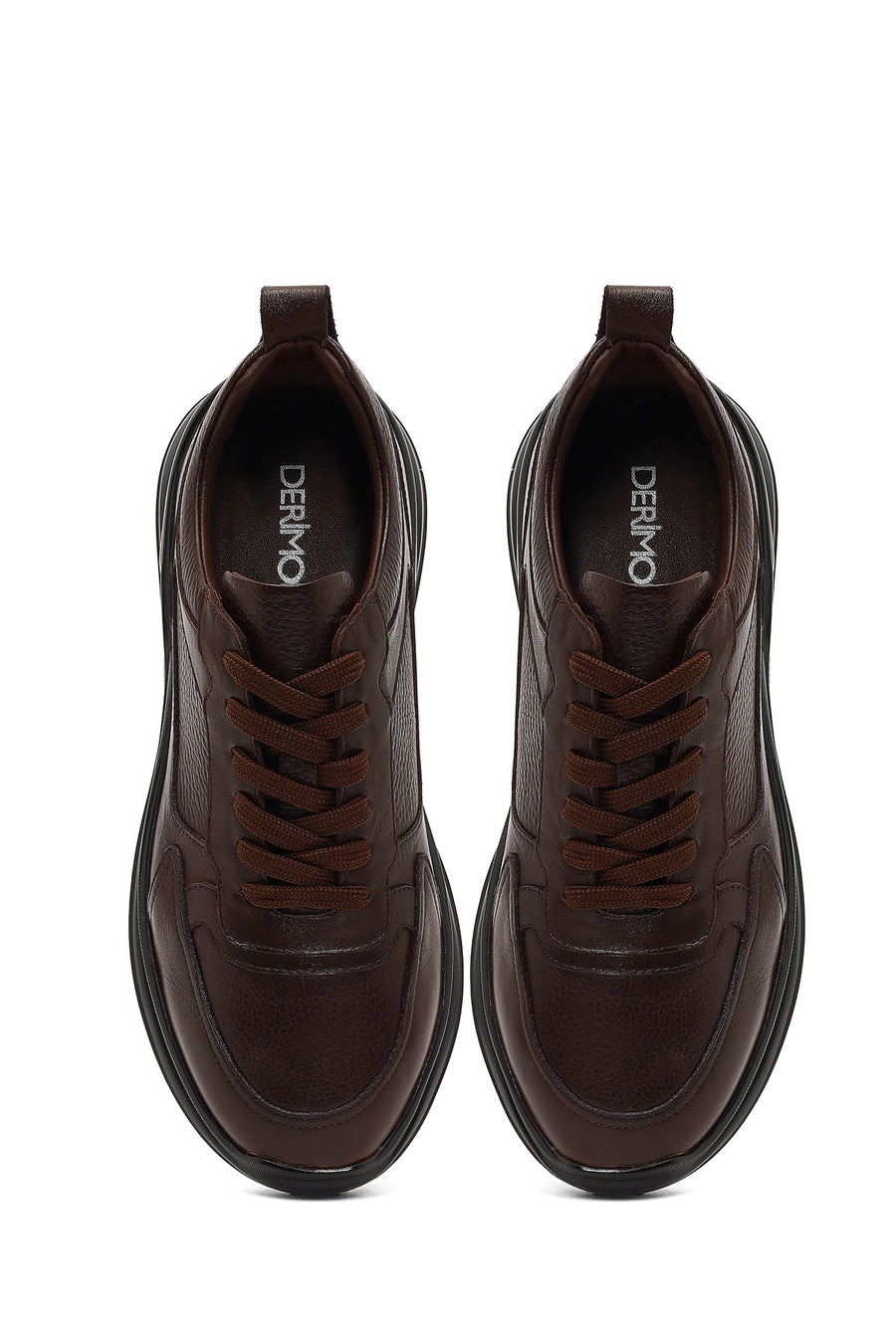 Men's Brown Lace-Up Thick-Soled Leather Casual Sneaker