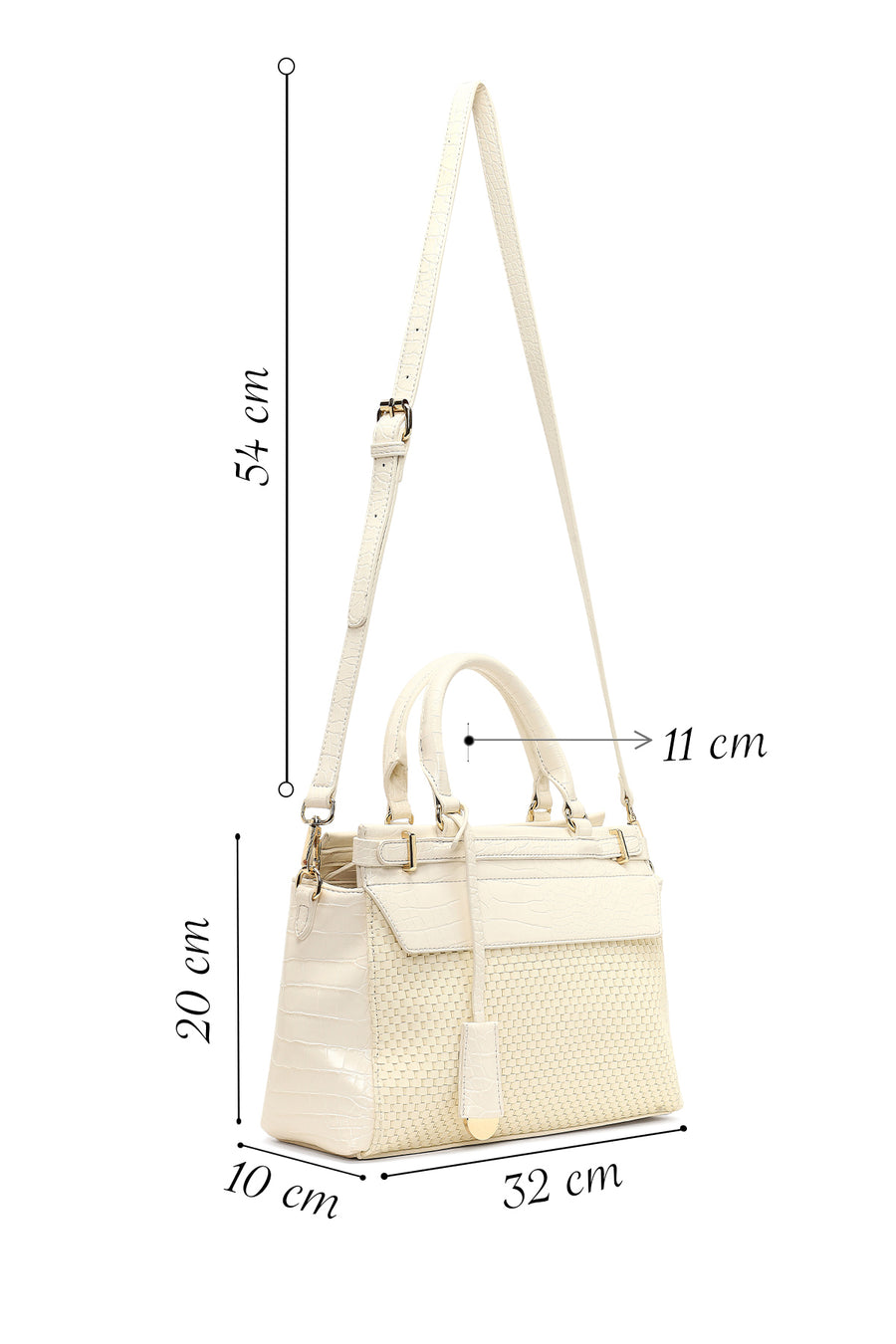 Women's Cream Long Strap Patterned Shoulder Bag
